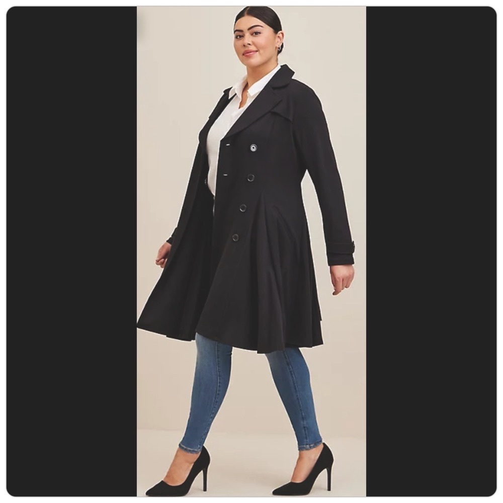 SALE!! BNWT! TORRID BLACK BRUSHED PONTE TRENCH COAT! MULTIPLE SIZES 12-30! - Picture 2 of 9